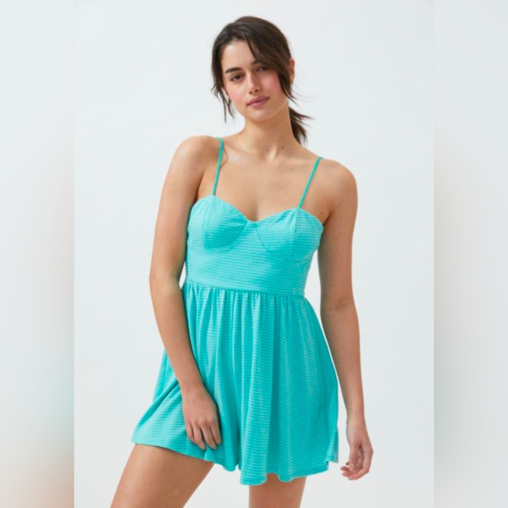 Urban Outfitters Alexa Teal Printed Sleeveless Romper